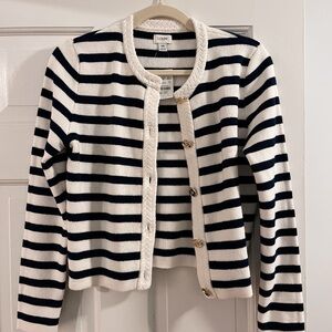 J. Crew Navy and White Striped Women's Sweater Jacket
